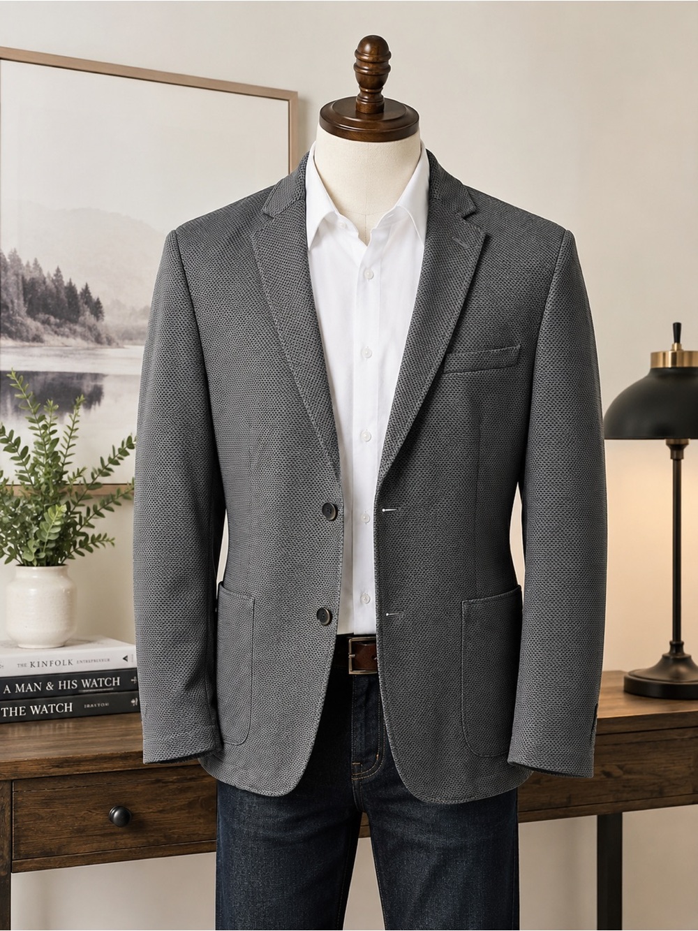Vince Camuto Men’s Gray Textured Knit Sport Coat Blazer XL Lightweight Stretch